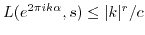$ L(e^{2\pi i k \alpha},s) \leq
\vert k\vert^r/c$