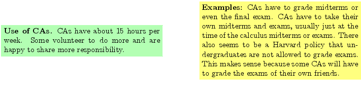$\textstyle \parbox{16cm}{
\fcolorbox{green1}{green1}{\parbox{7cm}{
{\bf Use of...
...nse because some CAs will have to grade the exams
of their own friends.
}}
}$