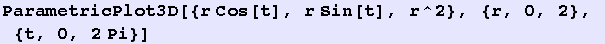 ParametricPlot3D[{r Cos[t], r Sin[t], r^2}, {r, 0, 2}, {t, 0, 2Pi}]