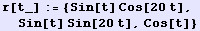 r[t_] := {Sin[t] Cos[20t], Sin[t] Sin[20t], Cos[t]}
