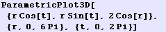 ParametricPlot3D[{r Cos[t], r Sin[t], 2Cos[r]}, {r, 0, 6Pi}, {t, 0, 2Pi}]