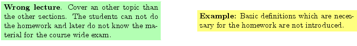 $\textstyle \parbox{16cm}{
\fcolorbox{green1}{green1}{\parbox{7cm}{
{\bf Wrong ...
...ic definitions
which are necessary for the homework are not introduced.
}}
}$